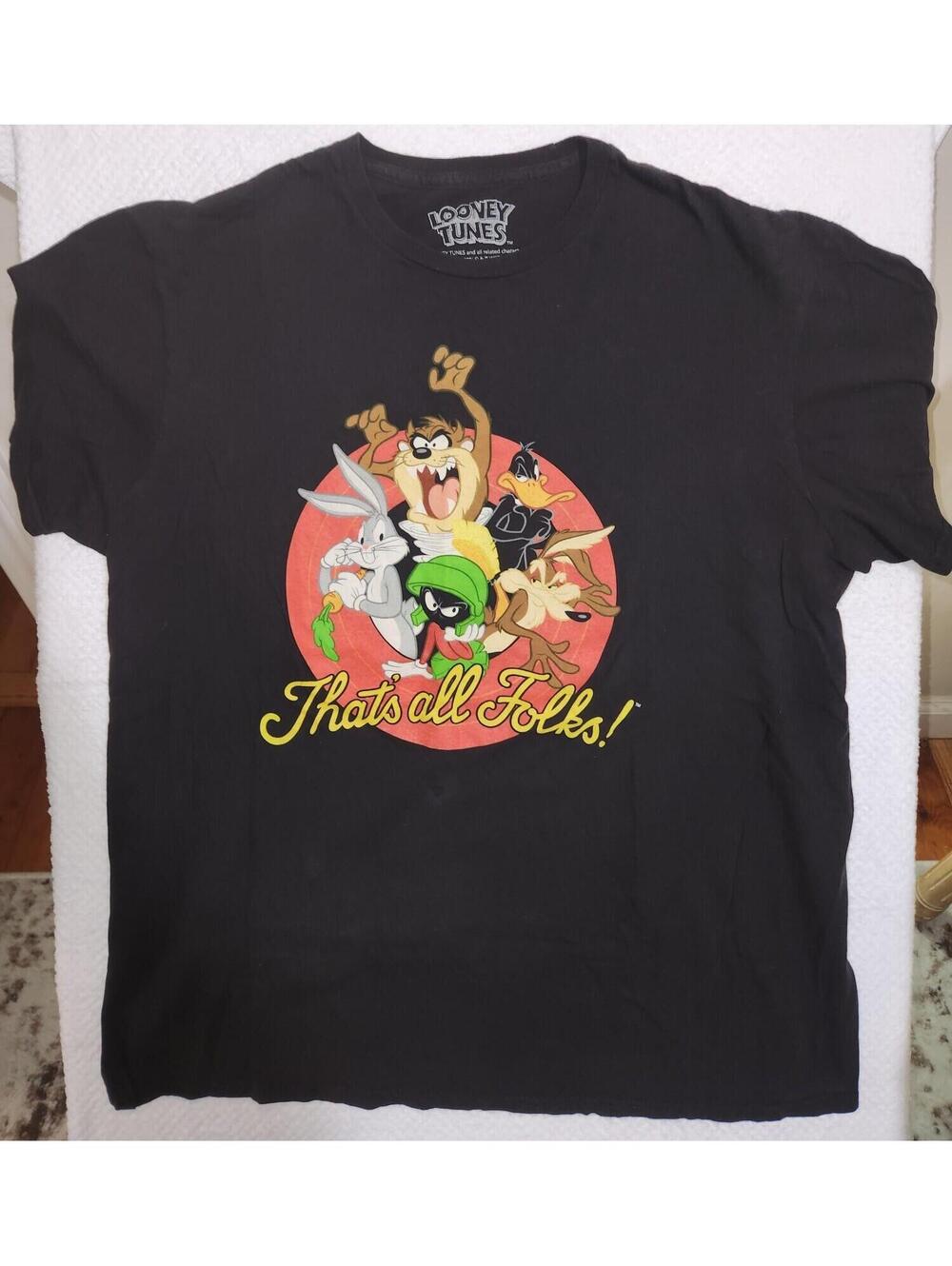 Looney Tunes Black T-Shirt - Size L - Bugs Bunny Daffy Taz